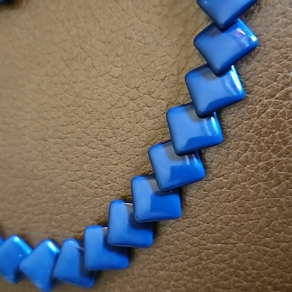 VTG TRIFARI Navy Blue Square Acrylic Beaded Collar Necklace - Picture 4 of 6